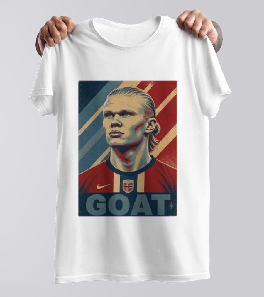 Erling Haaland G.O.A.T Norway Soccer Legend Iconic Red Blue Stripes T-Shirt