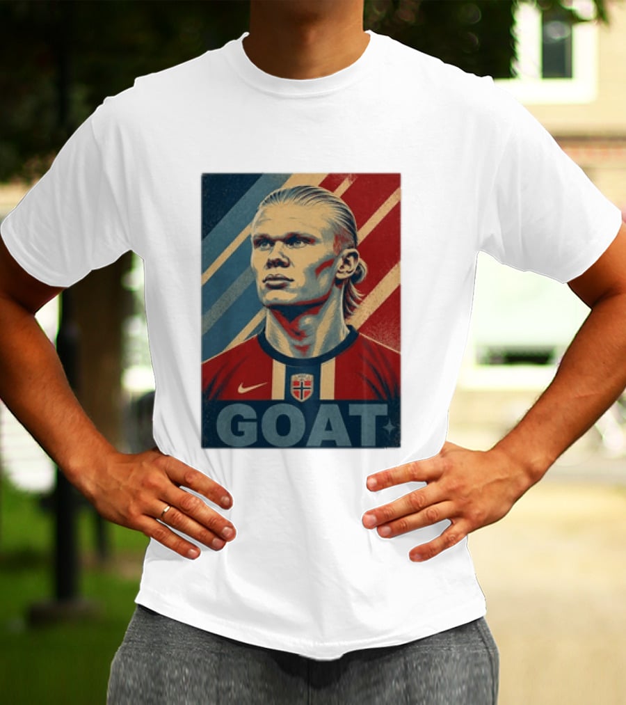 Erling Haaland G.O.A.T Norway Soccer Legend Iconic Red Blue Stripes T-Shirt