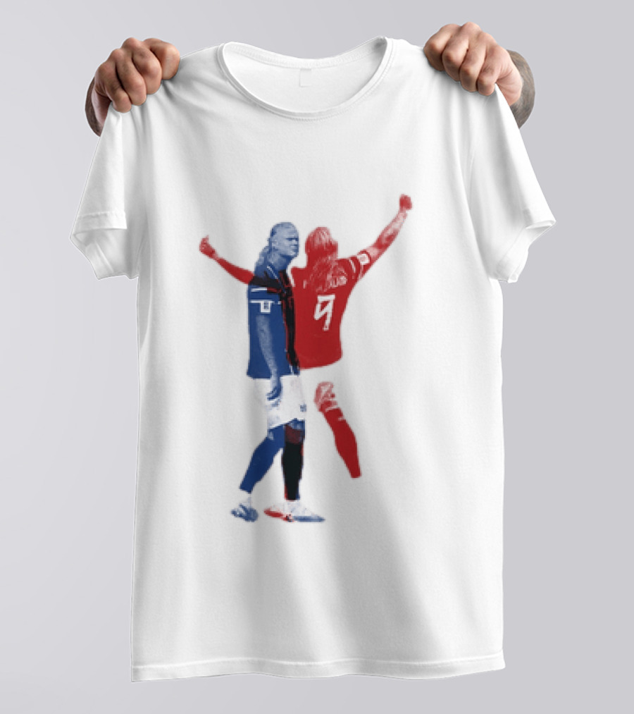 Erling Haaland Norway National Team Halftone Collage Blue And Red Number 9 T-Shirt