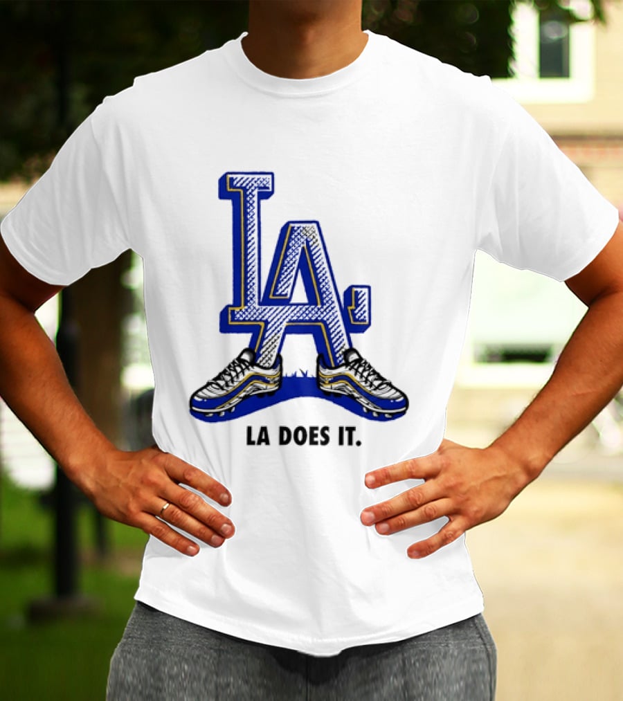 LA Dodgers LA Does It Baseball Footwear T-Shirt