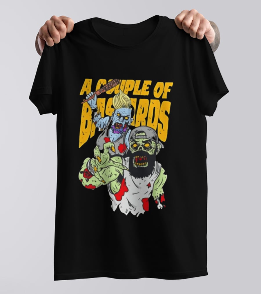 A Couple Of Bastards Zombie Cartoon With Baseball Bat And Beard T-Shirt