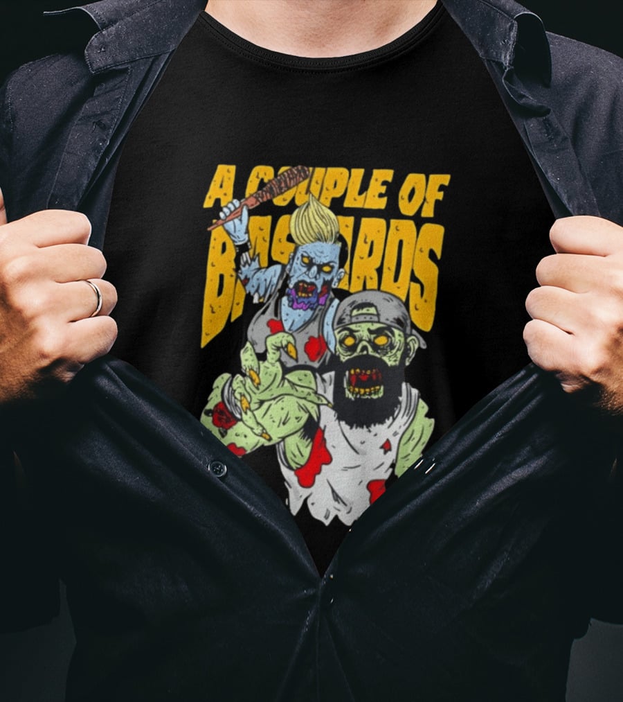 A Couple Of Bastards Zombie Cartoon With Baseball Bat And Beard T-Shirt