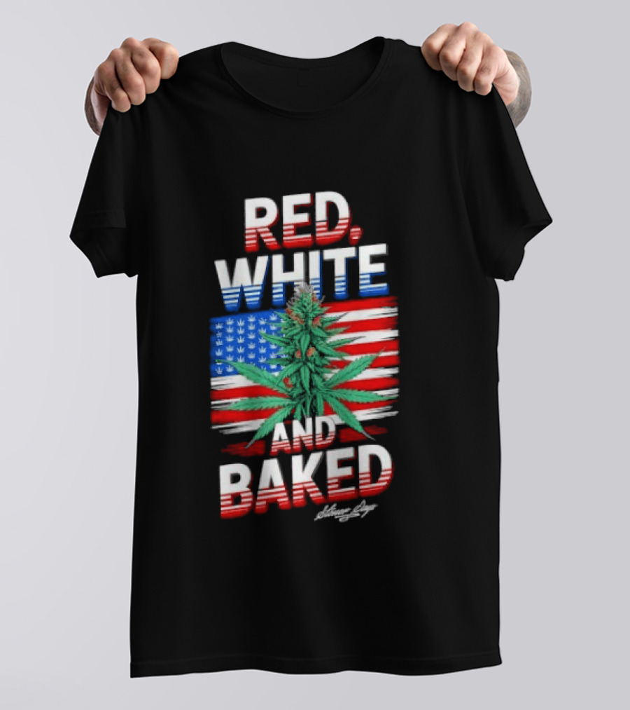 Cannabis Leaf Red White And Baked American Flag Stoner Days Fourth Of July T-Shirt