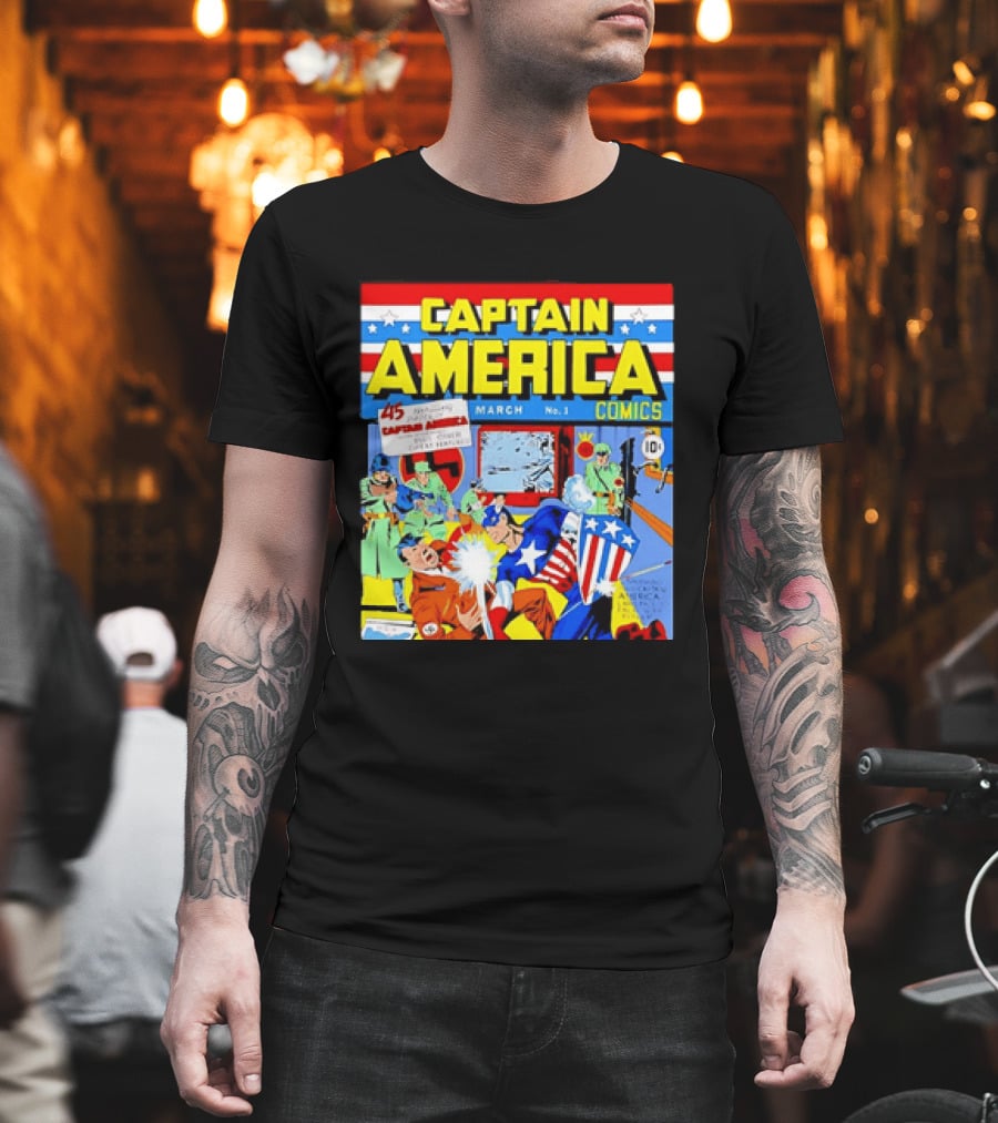 Captain America Comics March No 1 Smashing Thru Hitler Issue Cover 1941 T-Shirt