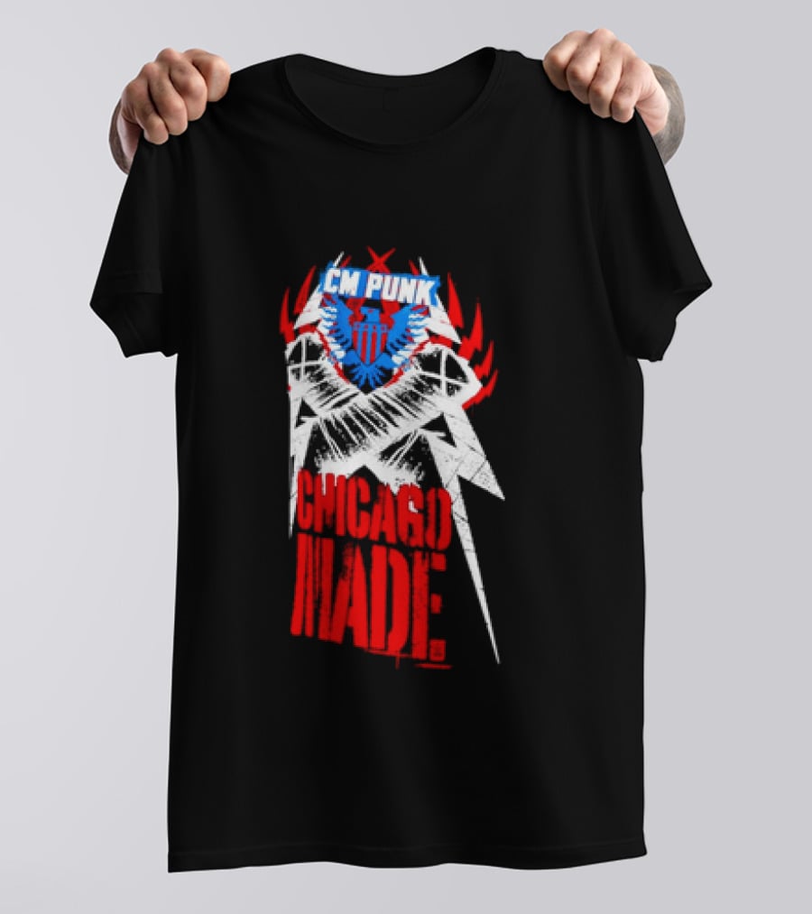 CM Punk Chicago Made WWE Wrestling Red And Blue Star T-Shirt