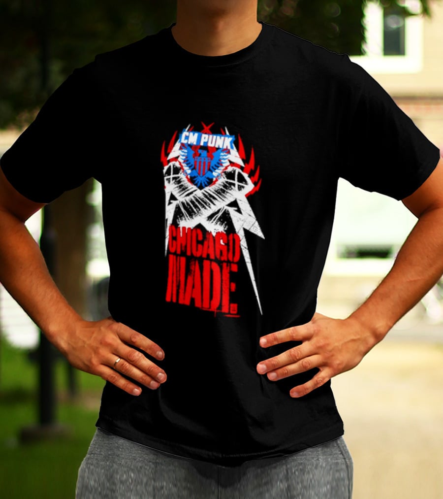 CM Punk Chicago Made WWE Wrestling Red And Blue Star T-Shirt