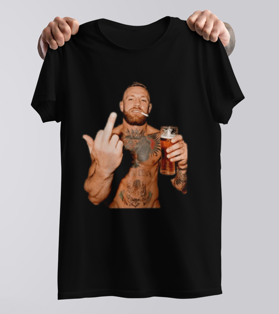 Conor McGregor UFC MMA The Notorious Middle Finger Tattoo Beer T-Shirt
