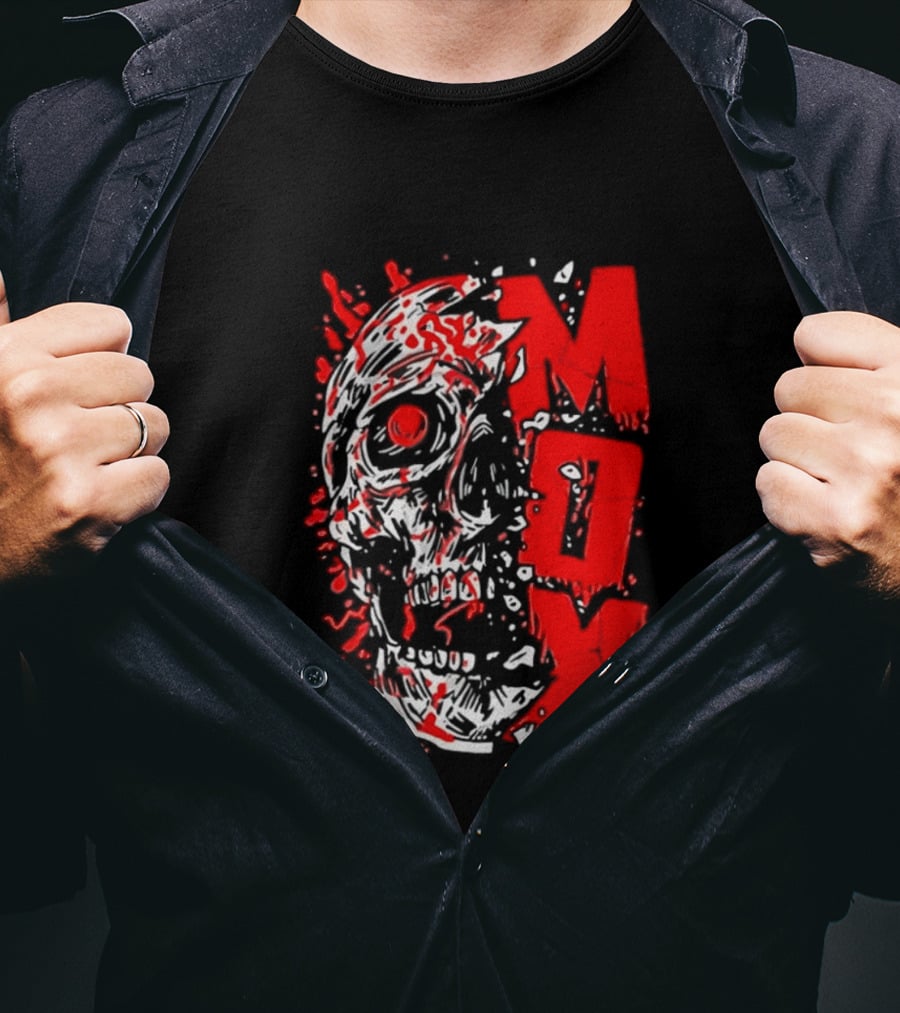 Creepy Zombie Skull MOX Red Splatter T-Shirt