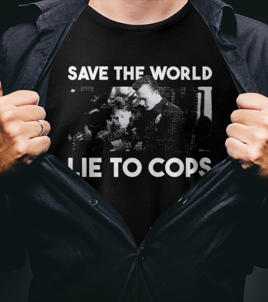 Edward Furlong Robert Patrick Save The World Lie To Cops Halftone T-Shirt