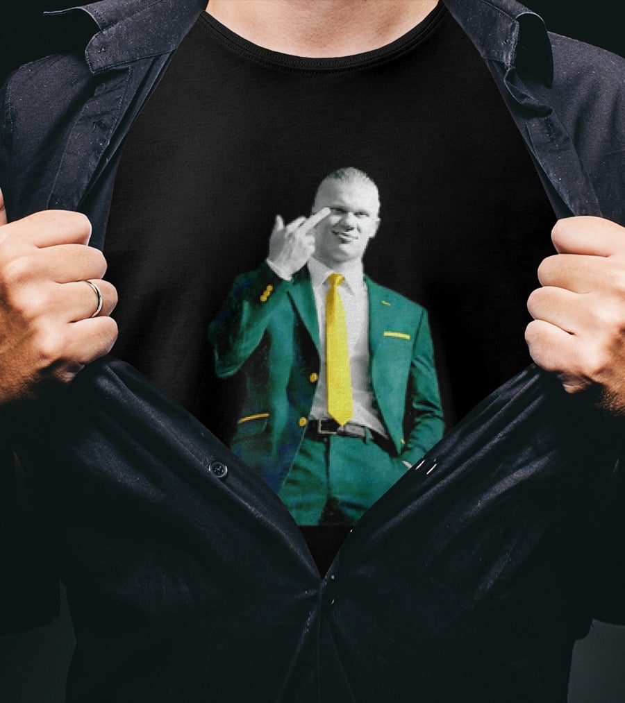 Erling Haaland Green Suit Yellow Tie Manchester City T-Shirt