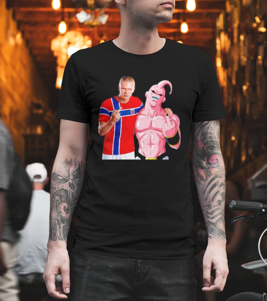 Erling Haaland Norway Majin Buu Middle Finger Cartoon Collaboration T-Shirt