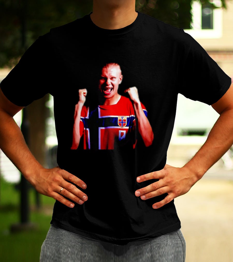 Erling Haaland Norway Football Team Norwegian Flag Iconic Striker Celebration T-Shirt