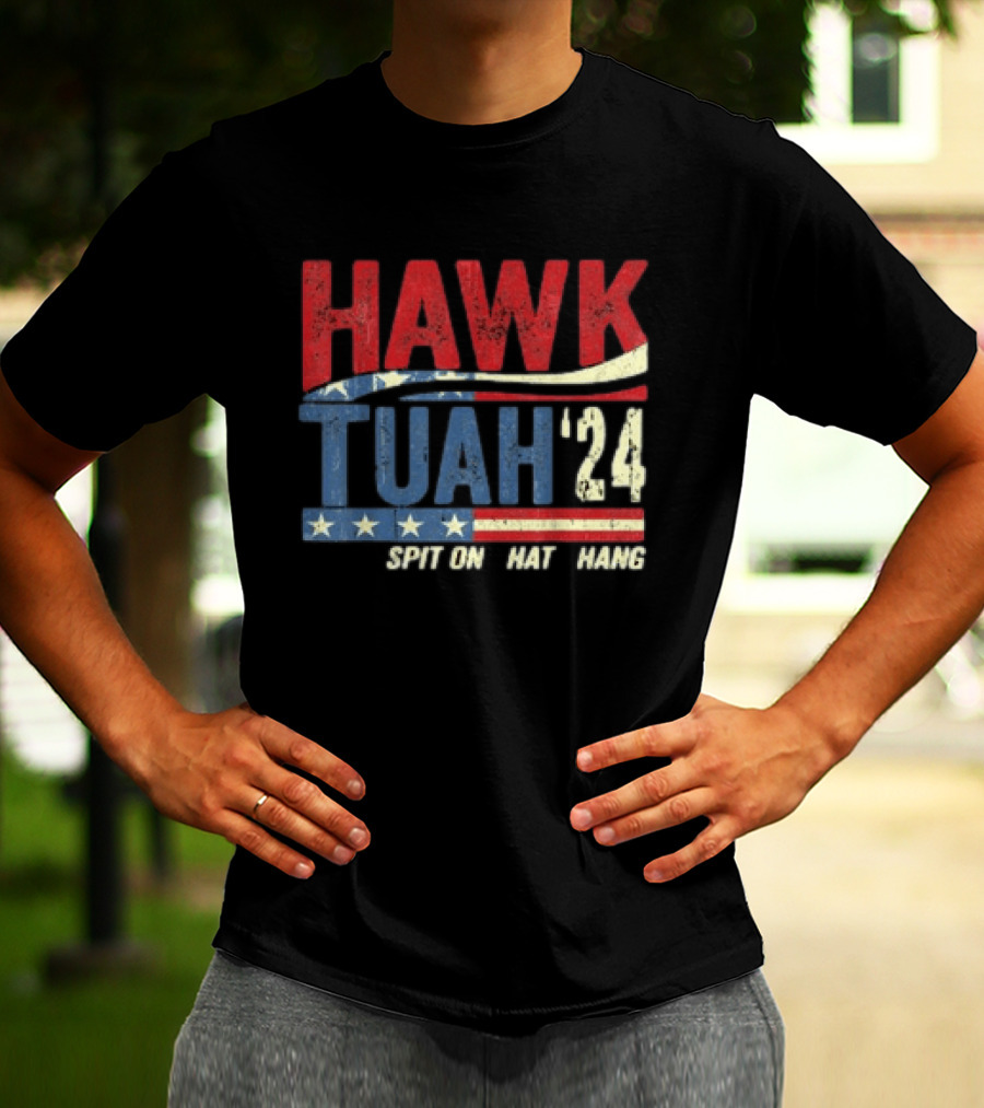 Hawk Tuah '24 Spit On That Thang Red White Blue Stars Stripes T-Shirt