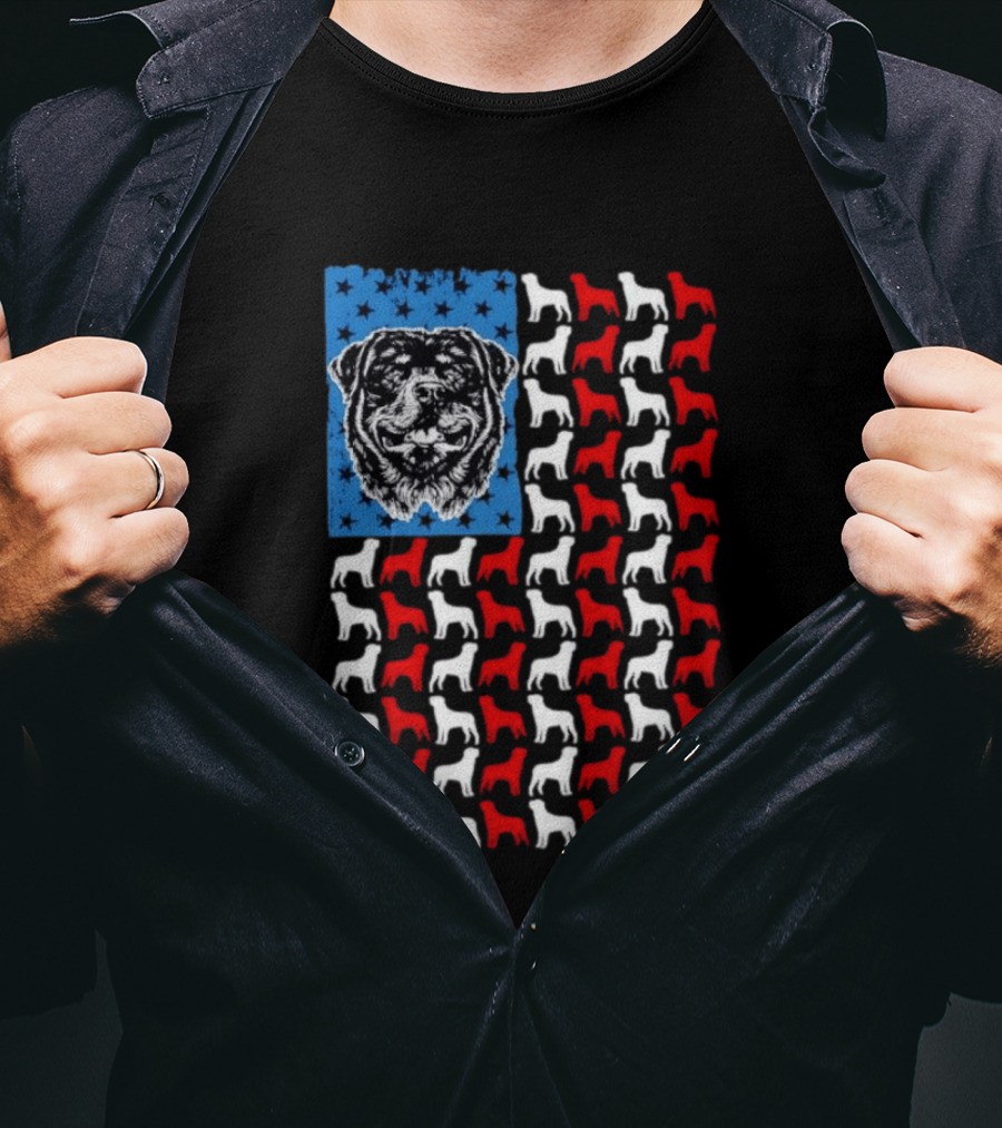 USA Flag Rottweiler Dog Stars Stripes Patriotic T-Shirt