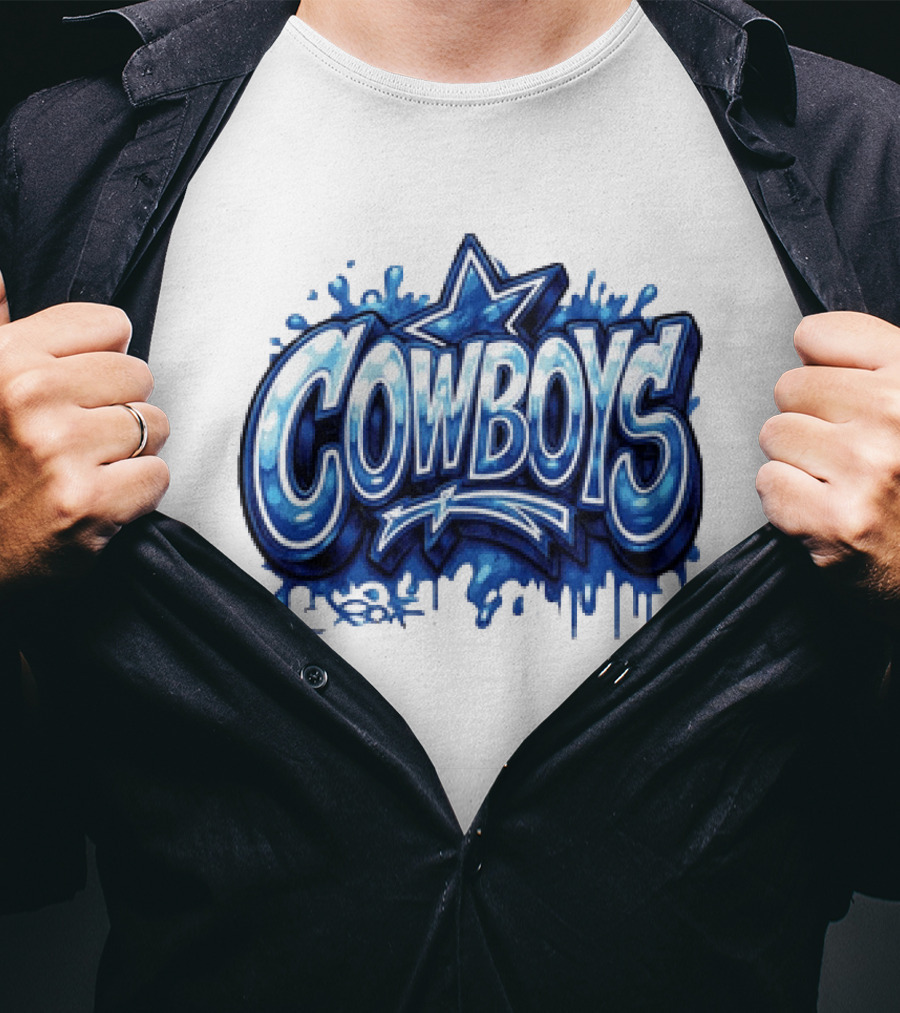 Dallas Cowboys Graffiti Style With Star And Blue Drips T-Shirt