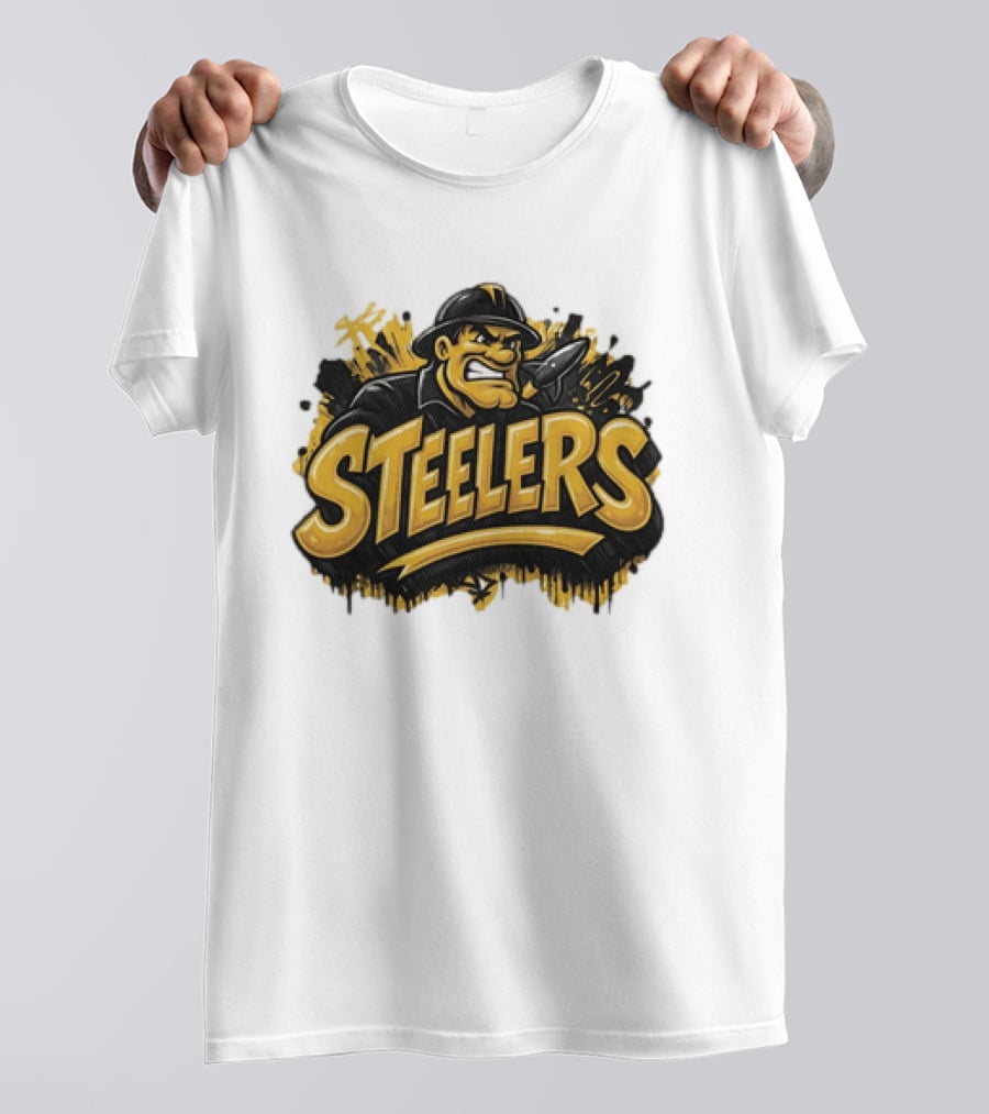 Pittsburgh Steelers Graffiti Steel Worker Emblem With Tough T-Shirt