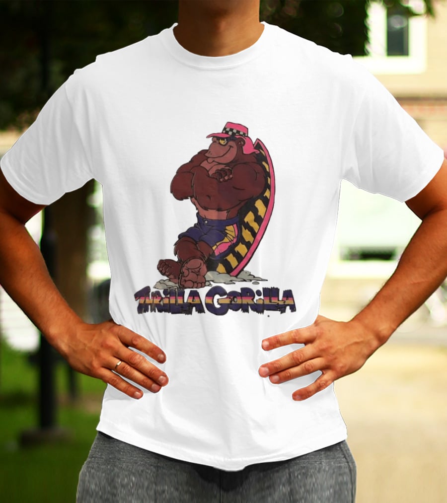 Thrilla Gorilla Town And Country Surf Checkered Hat Surfboard T-Shirt