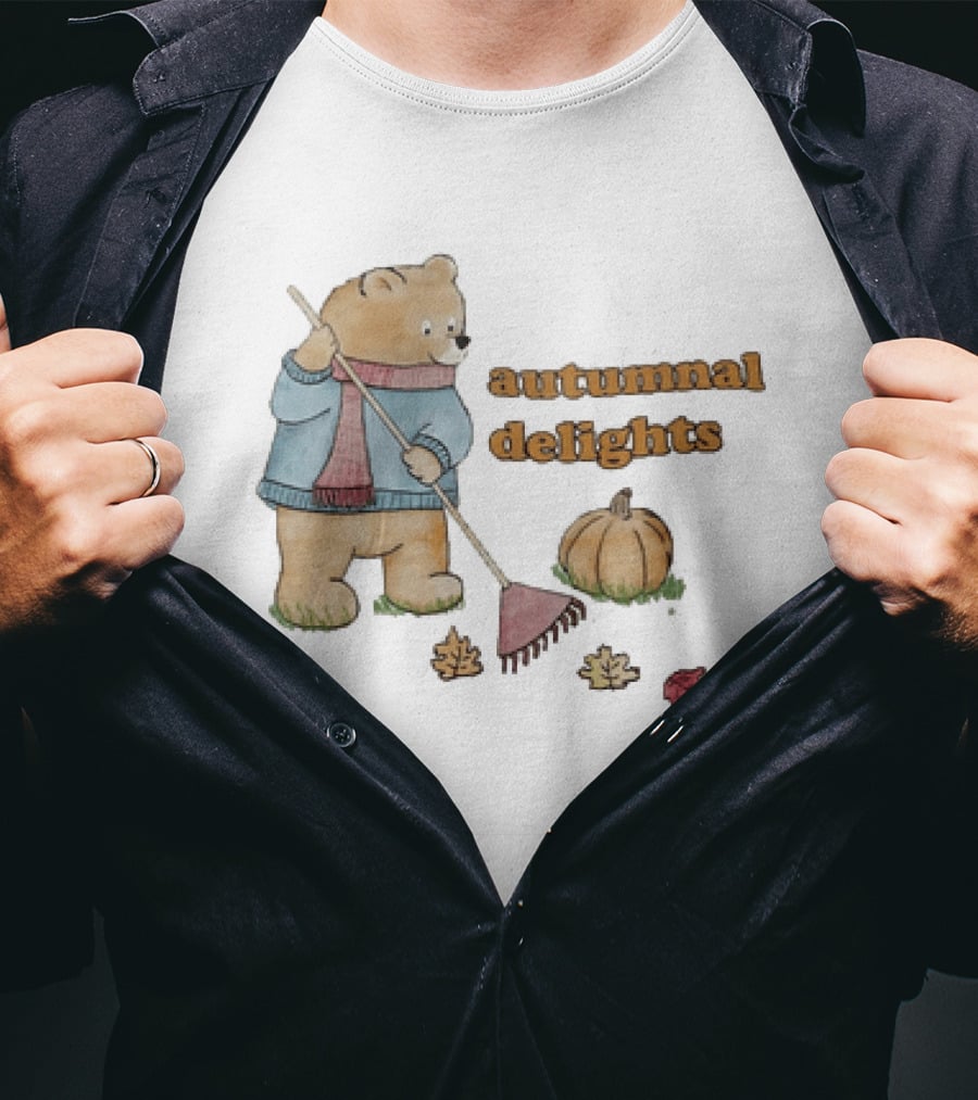 Winnie The Pooh Sorry I'm Busy Yearning For Autumnal Delights Pumpkin And Leaves T-Shirt