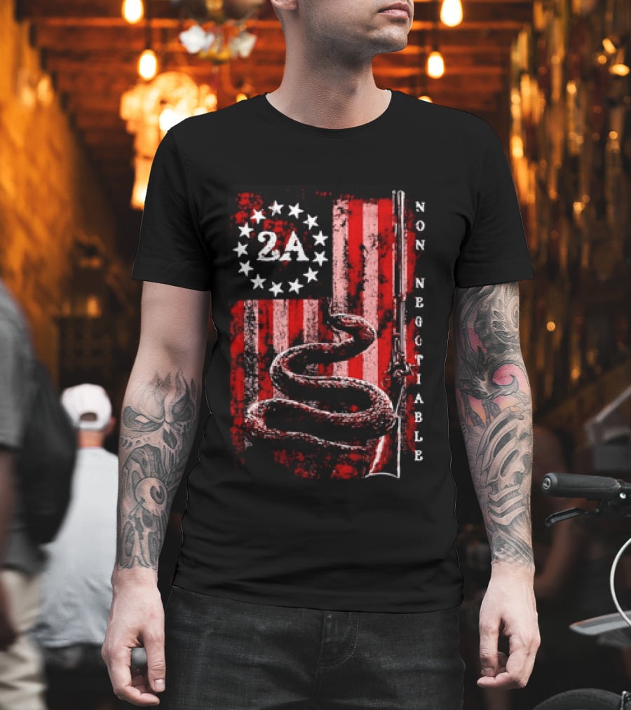 2A Non Negotiable Second Amendment Snake Musket Flag Distressed Stars Stripes T-Shirt