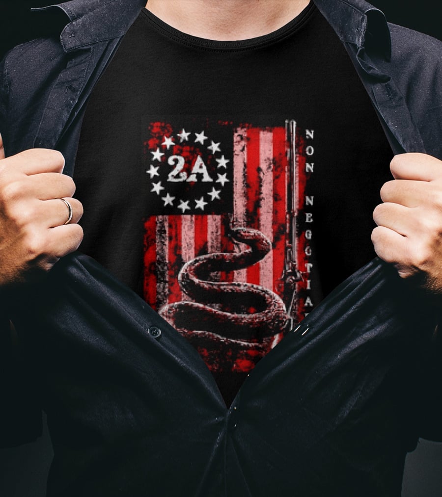 2A Non Negotiable Second Amendment Snake Musket Flag Distressed Stars Stripes T-Shirt
