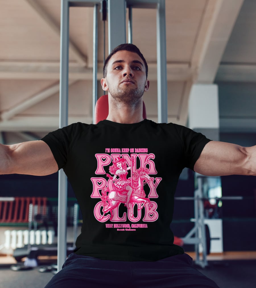 Cowgirl Pink Pony Club Dancing West Hollywood California Butch Unicorn T-Shirt