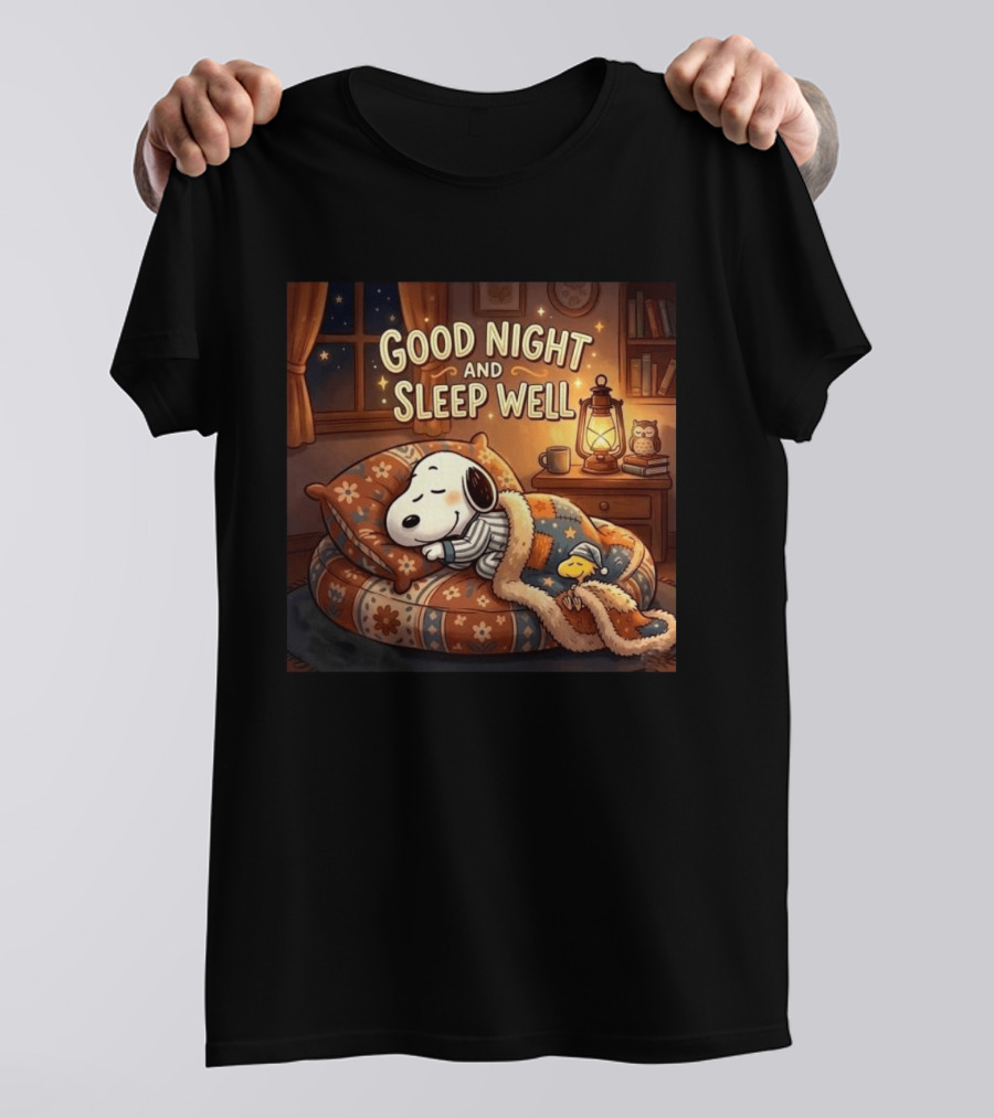 Snoopy And Woodstock Cozy Bedtime Good Night And Sleep Well T-Shirt