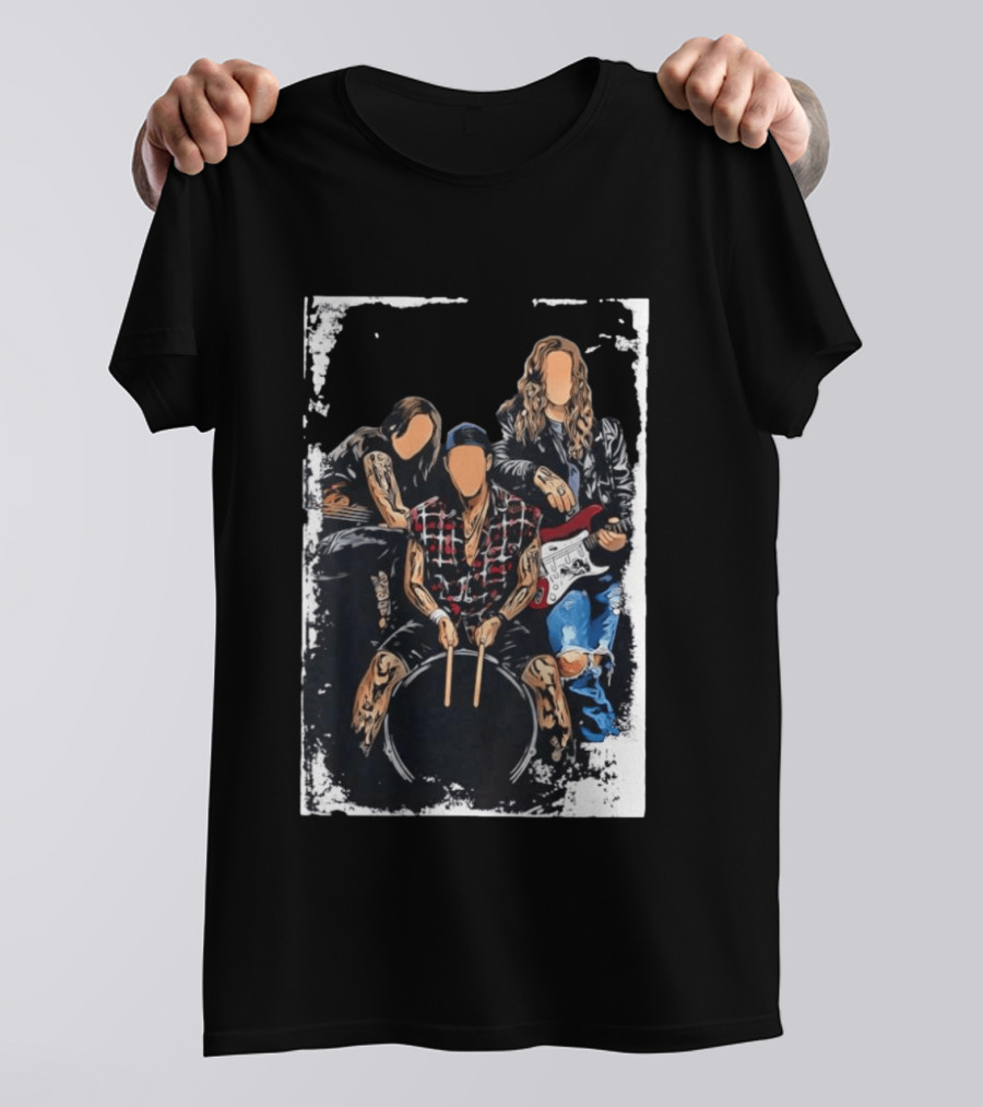 Rock Band Musicians Playing Instruments Grunge Music Drummer Guitarist T-Shirt
