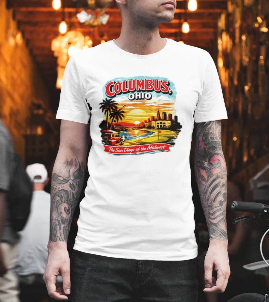 Columbus Ohio The San Diego Of The Midwest Sunset Skyline And Palm Trees T-Shirt