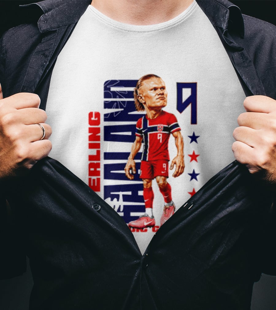 Erling Haaland No 9 Nordic Cyborg Stars And Stripes Caricature T-Shirt