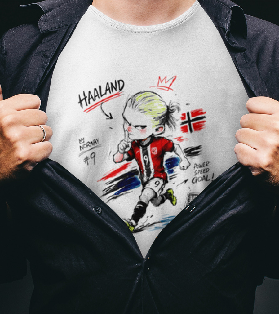 Haaland No 9 Norway Flag Power Speed Goal Scandinavian Soccer T-Shirt
