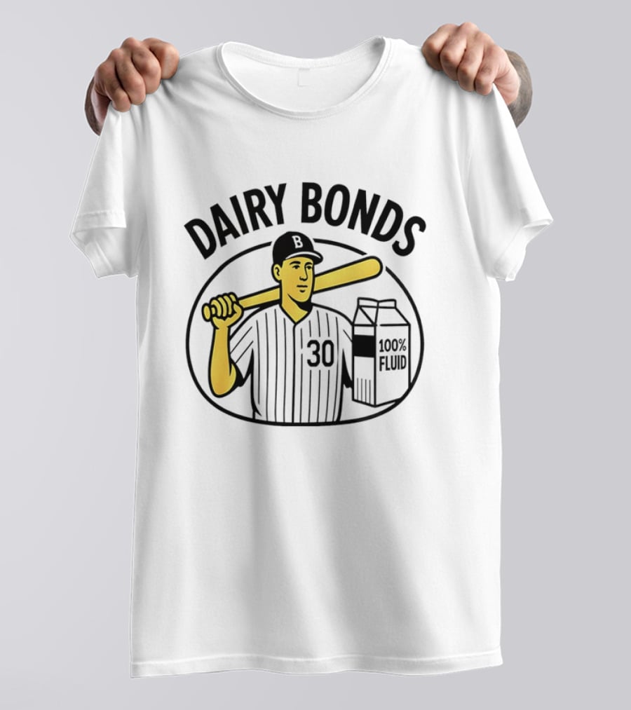 Dairy Bonds 100% Fluid Baseball Player With Bat And Milk Carton T-Shirt