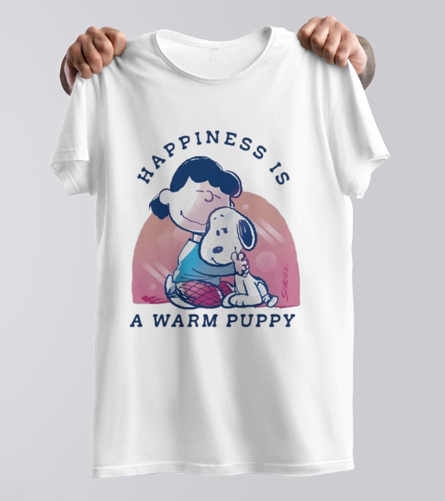 Happiness Is A Warm Puppy Snoopy And Lucy Van Pelt Hugging Moments T-Shirt