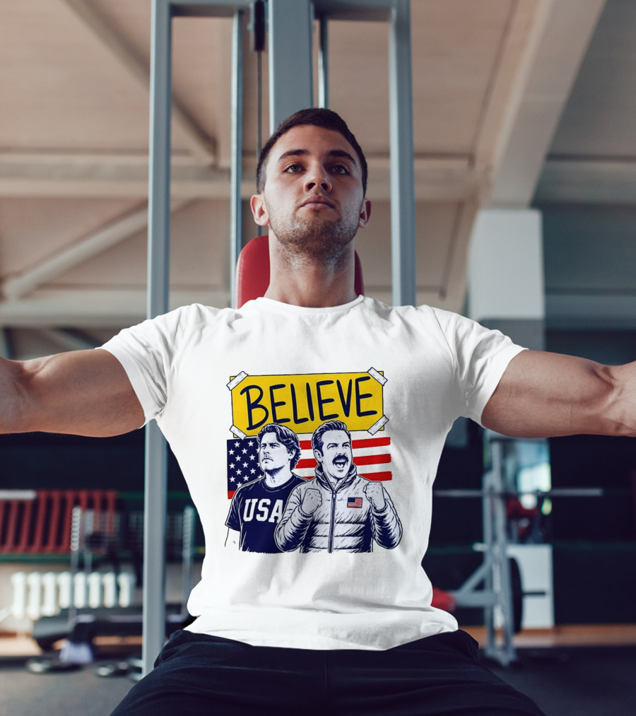 Ted Lasso Coach Beard Believe USA American Flag Scene T-Shirt
