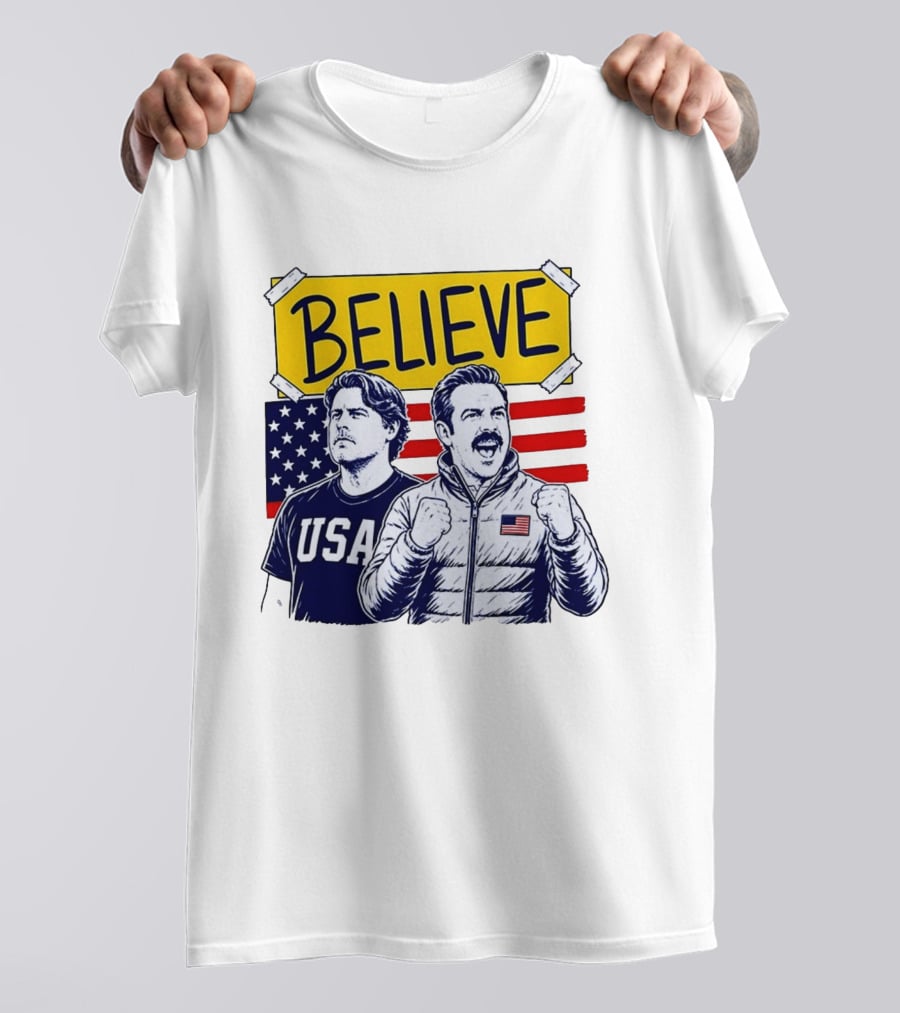Ted Lasso Coach Beard Believe USA American Flag Scene T-Shirt