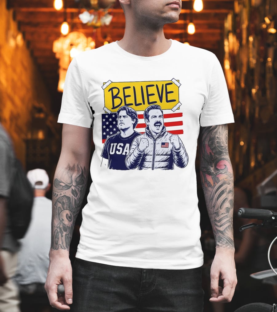 Ted Lasso Coach Beard Believe USA American Flag Scene T-Shirt