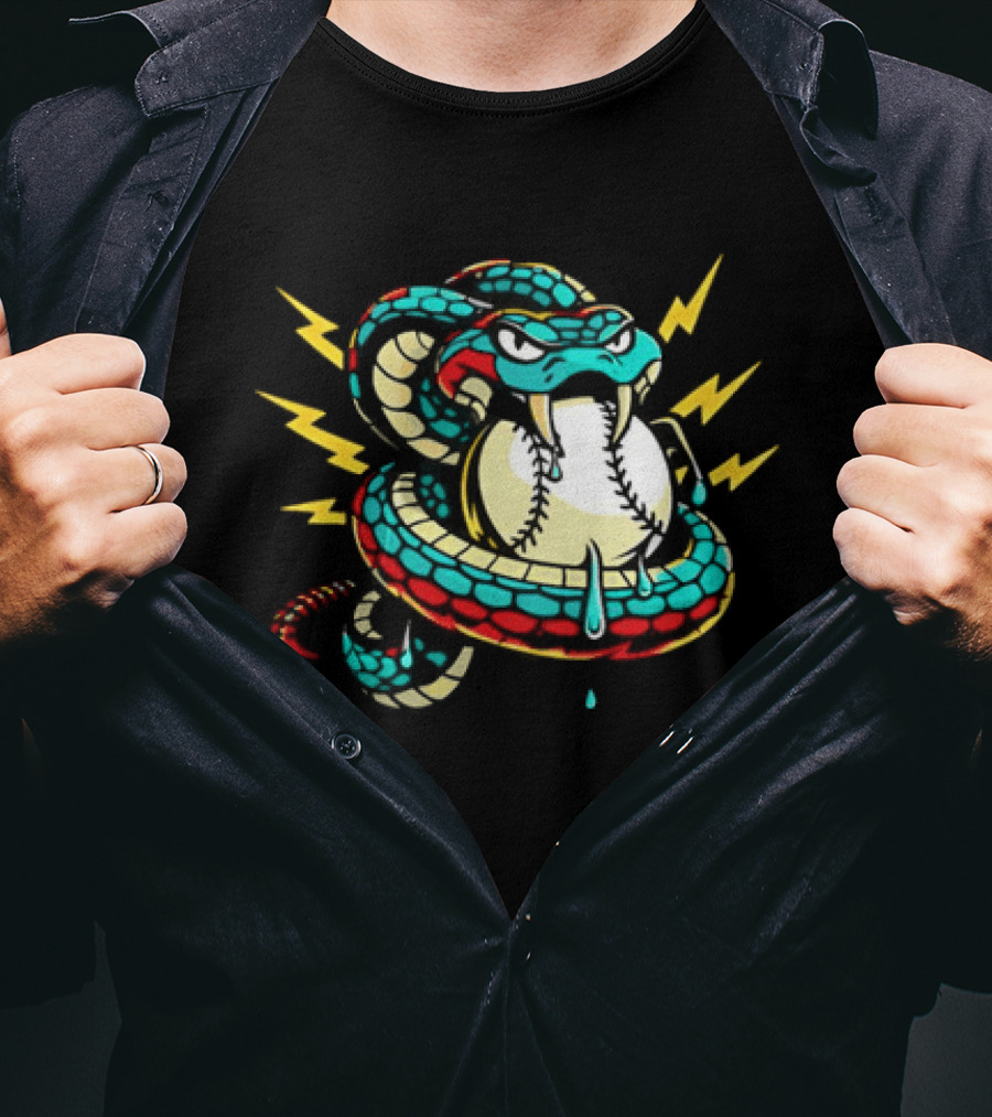 Snake Wrapped Around Baseball Surrounded By Lightning Strikes T-Shirt
