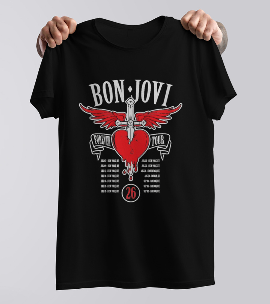 Bon Jovi Forever Tour 2026 Winged Heart And Dagger Dates T-Shirt