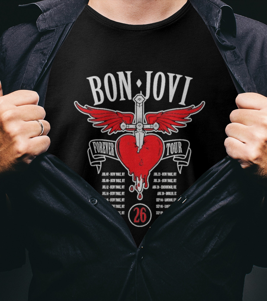 Bon Jovi Forever Tour 2026 Winged Heart And Dagger Dates T-Shirt