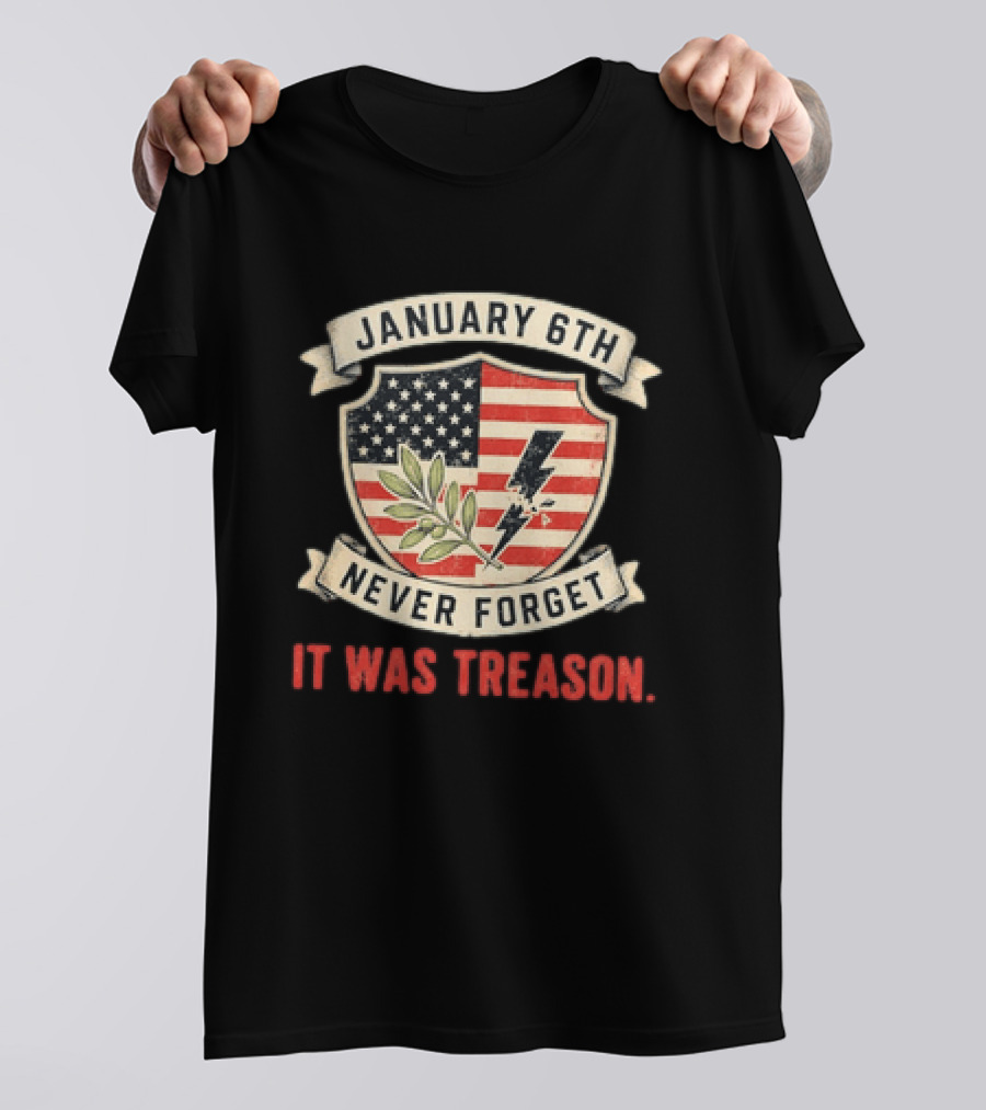January 6th Never Forget It Was Treason Olive Branch Lightning Bolt Flag T-Shirt