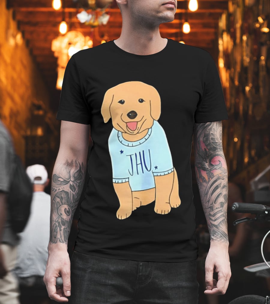 JHU Puppy In Light Blue Sweater T-Shirt
