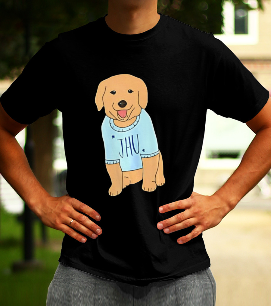 JHU Puppy In Light Blue Sweater T-Shirt