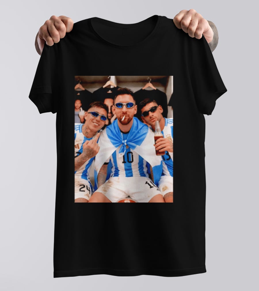 Argentina National Team Lionel Messi Enzo Fernandez Cristian Romero Celebration T-Shirt