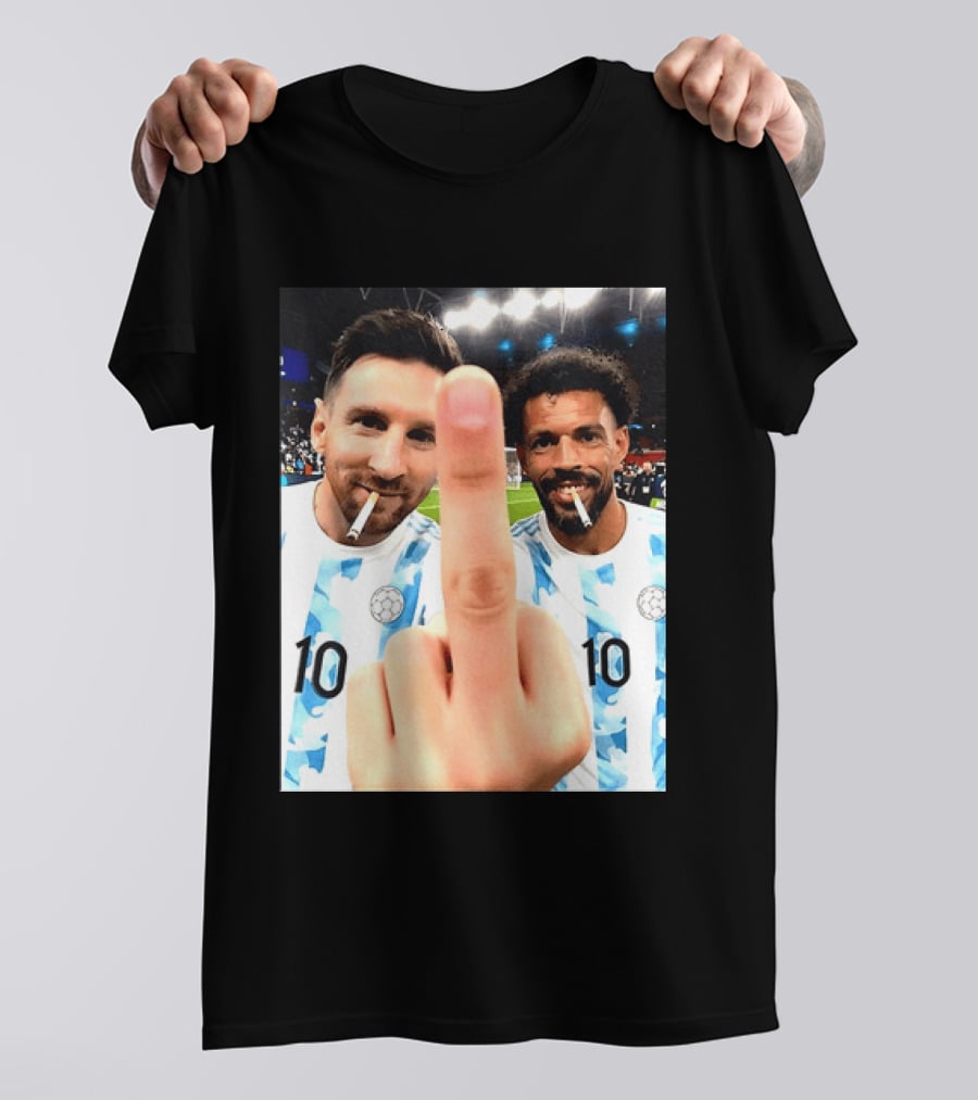 Messi Argentina Vozinha Cape Verde Middle Finger Gesture Football Smokers T-Shirt