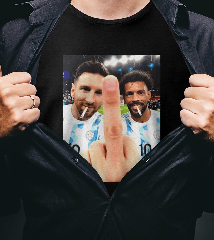 Messi Argentina Vozinha Cape Verde Middle Finger Gesture Football Smokers T-Shirt