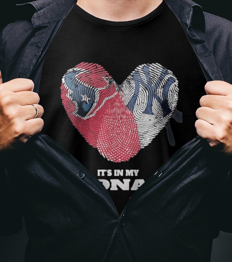 Houston Texans New York Yankees It's In My DNA Football Baseball Heart Fingerprint T-Shirt