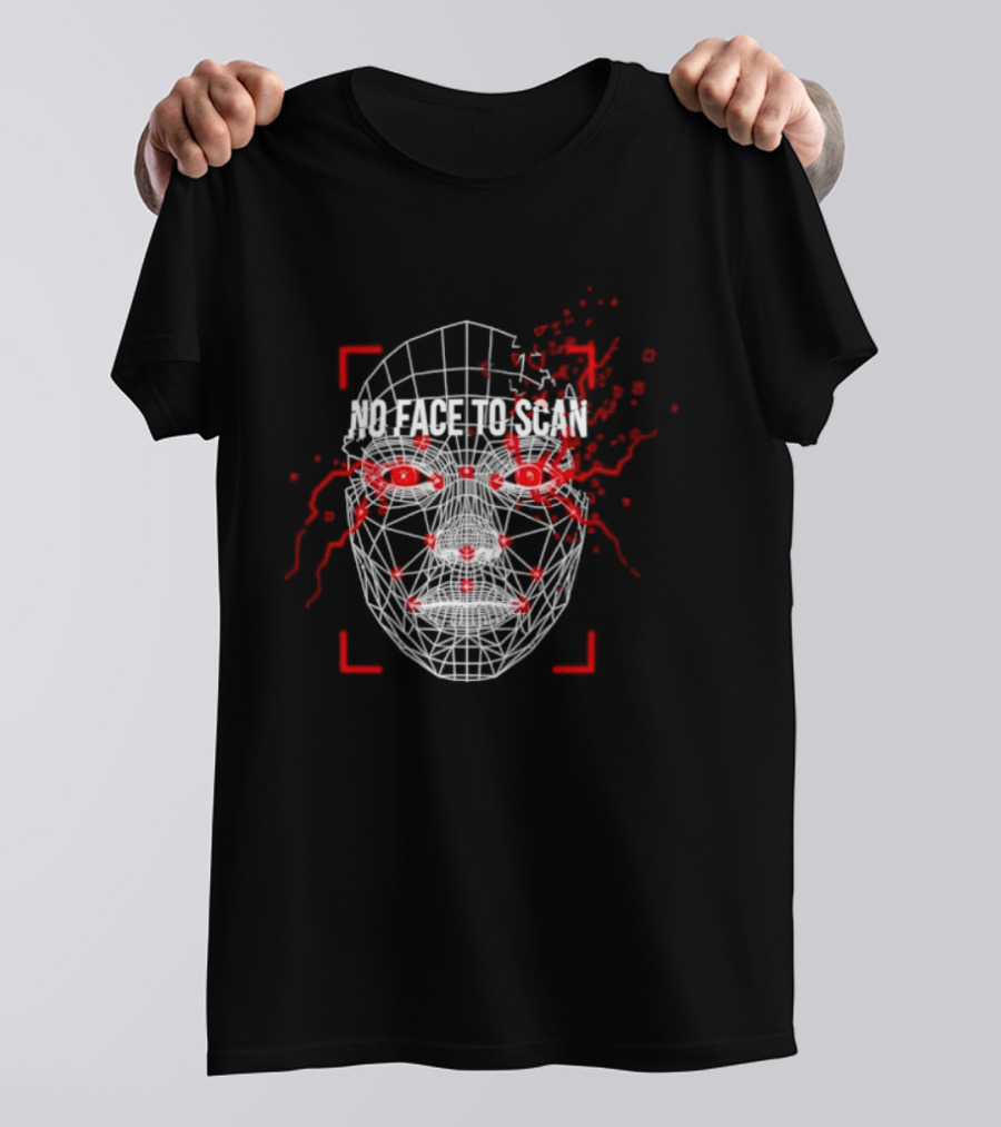 No Face To Scan Anti Surveillance 2026 Grid With Red Marks And Dots T-Shirt