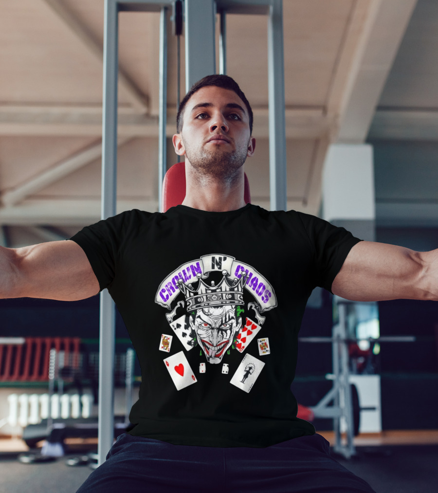 Crown N' Chaos Joker Face With Playing Cards T-Shirt