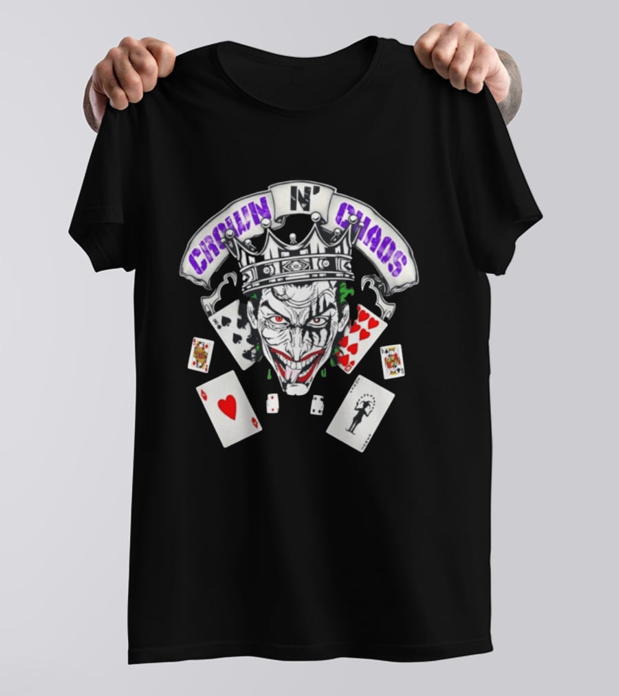 Crown N' Chaos Joker Face With Playing Cards T-Shirt
