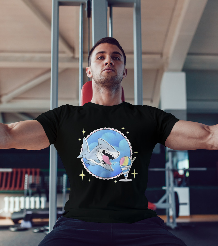 Shark Chasing Colorful Shaved Ice In Sky Circle With Stars T-Shirt