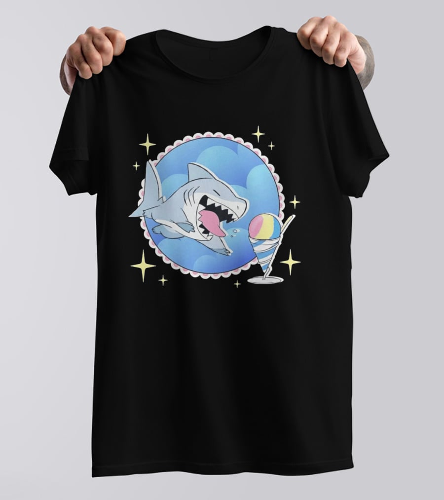 Shark Chasing Colorful Shaved Ice In Sky Circle With Stars T-Shirt